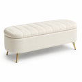 Moderne gepolsterte Bouclé-Sitzbank in Creme und Gold, 120 × 45 × 45 cm