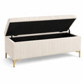 Gepolsterte Sitzbank mit Stauraum und Klappdeckel, 140 × 45 × 48 cm, Cord in Beige mit goldfarbenen Metallfüßen