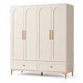 Kleiderschrank in Cremeweiß und Gold, 180 × 55 × 210 cm, 4 Türen und 2 Schubladen