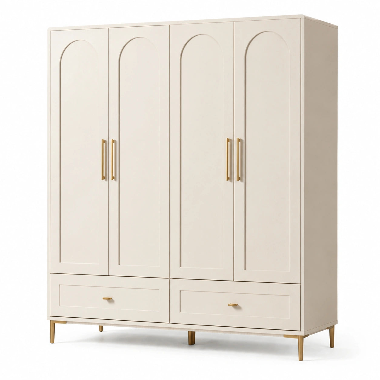 Kleiderschrank in Cremeweiß und Gold, 180 × 55 × 210 cm, 4 Türen und 2 Schubladen