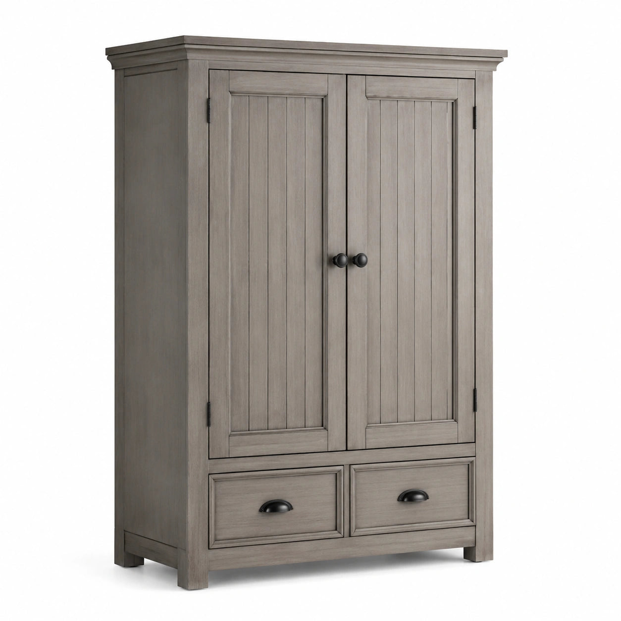 Kleiderschrank aus Holzwerkstoff in Grau mit schwarzen Griffen, 100 × 55 × 190 cm, 2 Türen und 2 Schubladen