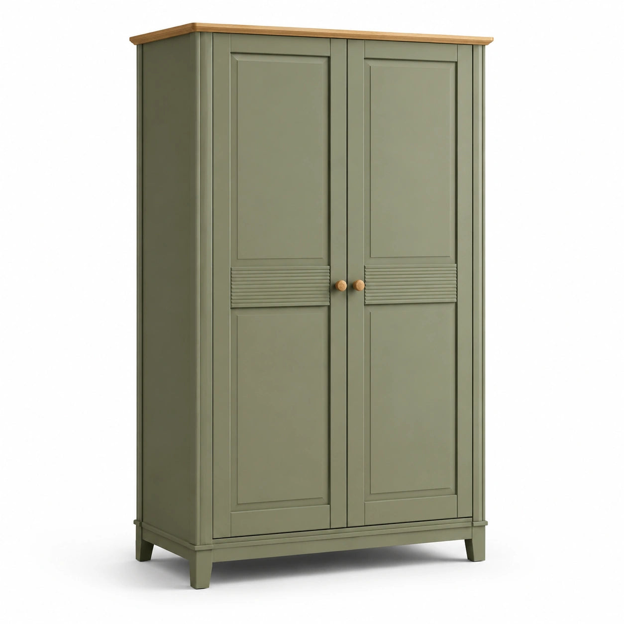 Zweitüriger Kleiderschrank im Landhausstil, 100 × 55 × 180 cm, Olivgrün/Naturbraun