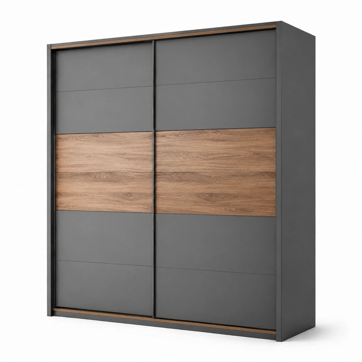 Moderner Schwebetürenschrank in Anthrazit und Eiche, 200 × 60 × 220 cm, 2 Türen