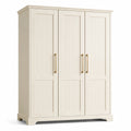 3-türiger Kleiderschrank im Landhausstil, Holzwerkstoff und Metall, Creme/Gold, 150 × 55 × 200 cm