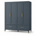 Kleiderschrank mit 4 Türen und 2 Schubladen, 180 × 55 × 210 cm, Dunkelblau/Gold, Holzwerkstoff und Metall