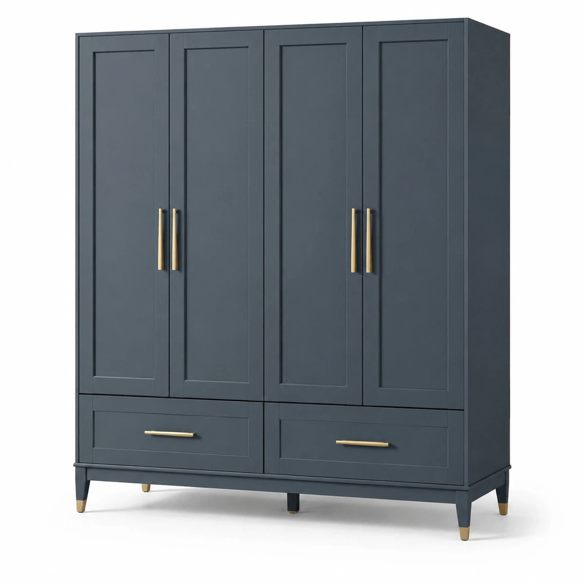 Kleiderschrank mit 4 Türen und 2 Schubladen, 180 × 55 × 210 cm, Dunkelblau/Gold, Holzwerkstoff und Metall