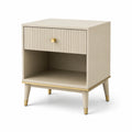 Moderner Nachttisch mit Schublade und Ablagefach, Beige/Goldfarben, 50 × 40 × 60 cm