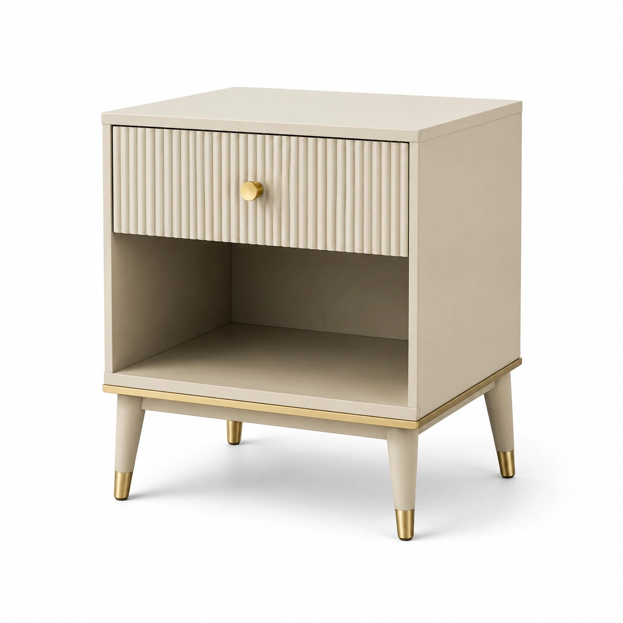 Moderner Nachttisch mit Schublade und Ablagefach, Beige/Goldfarben, 50 × 40 × 60 cm