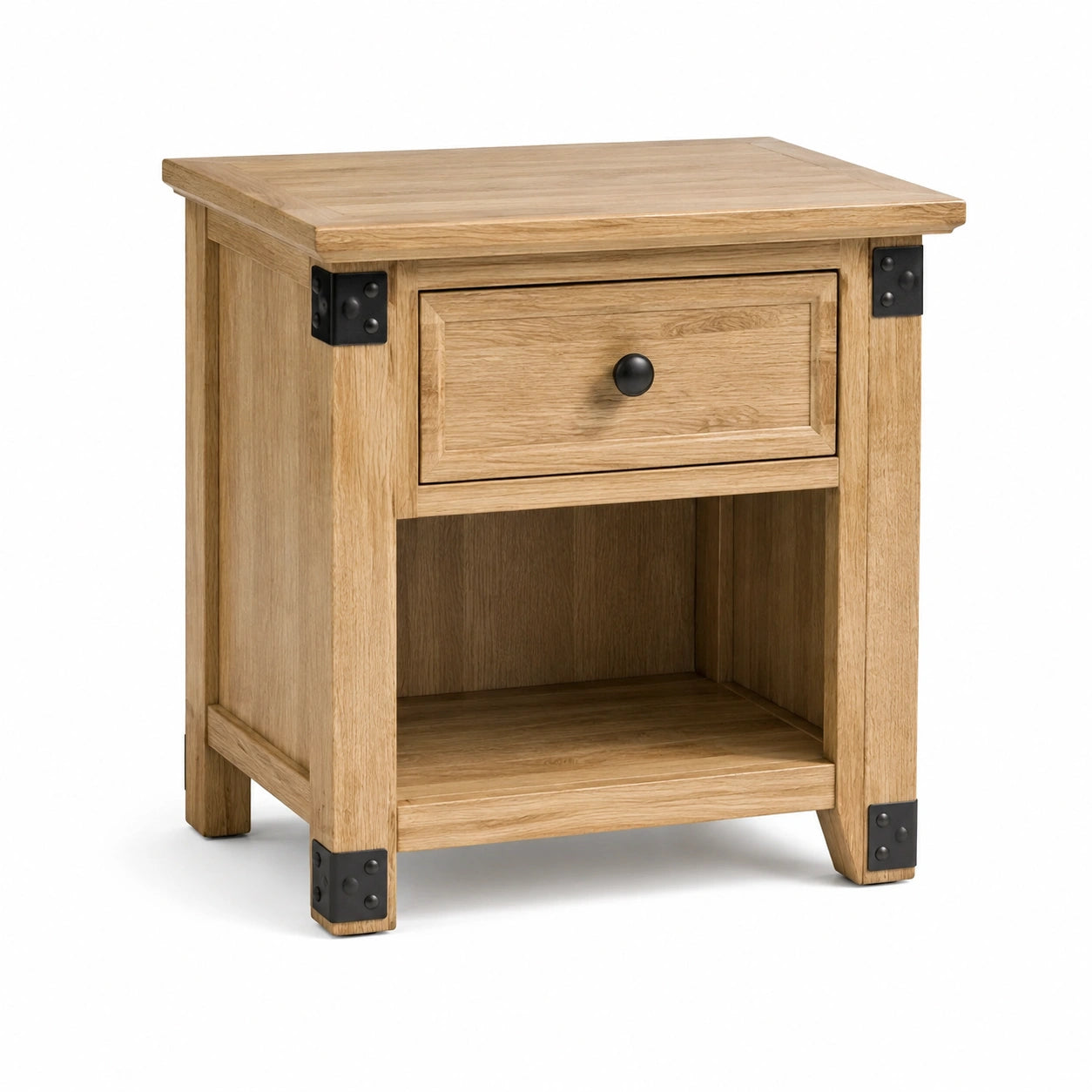 Nachttisch aus Holz mit Schublade und offenem Ablagefach, 50 x 40 x 60 cm, Eichefarben/Schwarz