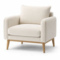 Moderner Bouclé-Loungesessel in Creme/Natur mit Holzbeinen, 91 × 86 × 84 cm