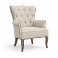 Klassischer Ohrensessel mit Knopfheftung, Textilbezug und Holzbeinen, Beige, 78 × 82 × 104 cm