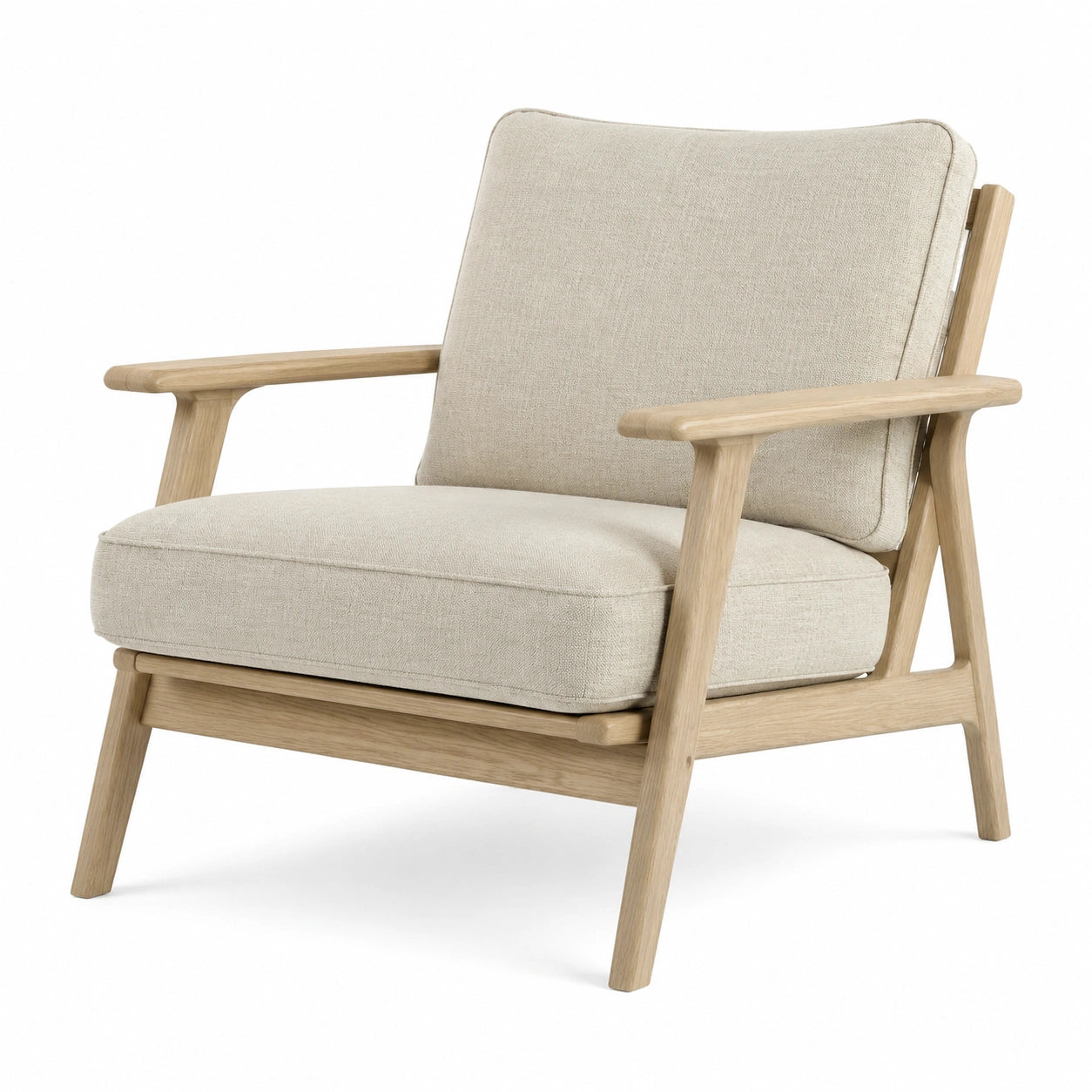 Skandinavischer Polstersessel mit Holzrahmen und Stoffbezug, Beige/Natur, 76 × 82 × 84 cm