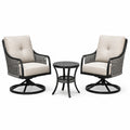3-teiliges Gartenmöbel-Set mit 2 Drehsesseln 76 × 79 × 89 cm und Beistelltisch Ø 50 × 54 cm, Grau/Beige/Schwarz