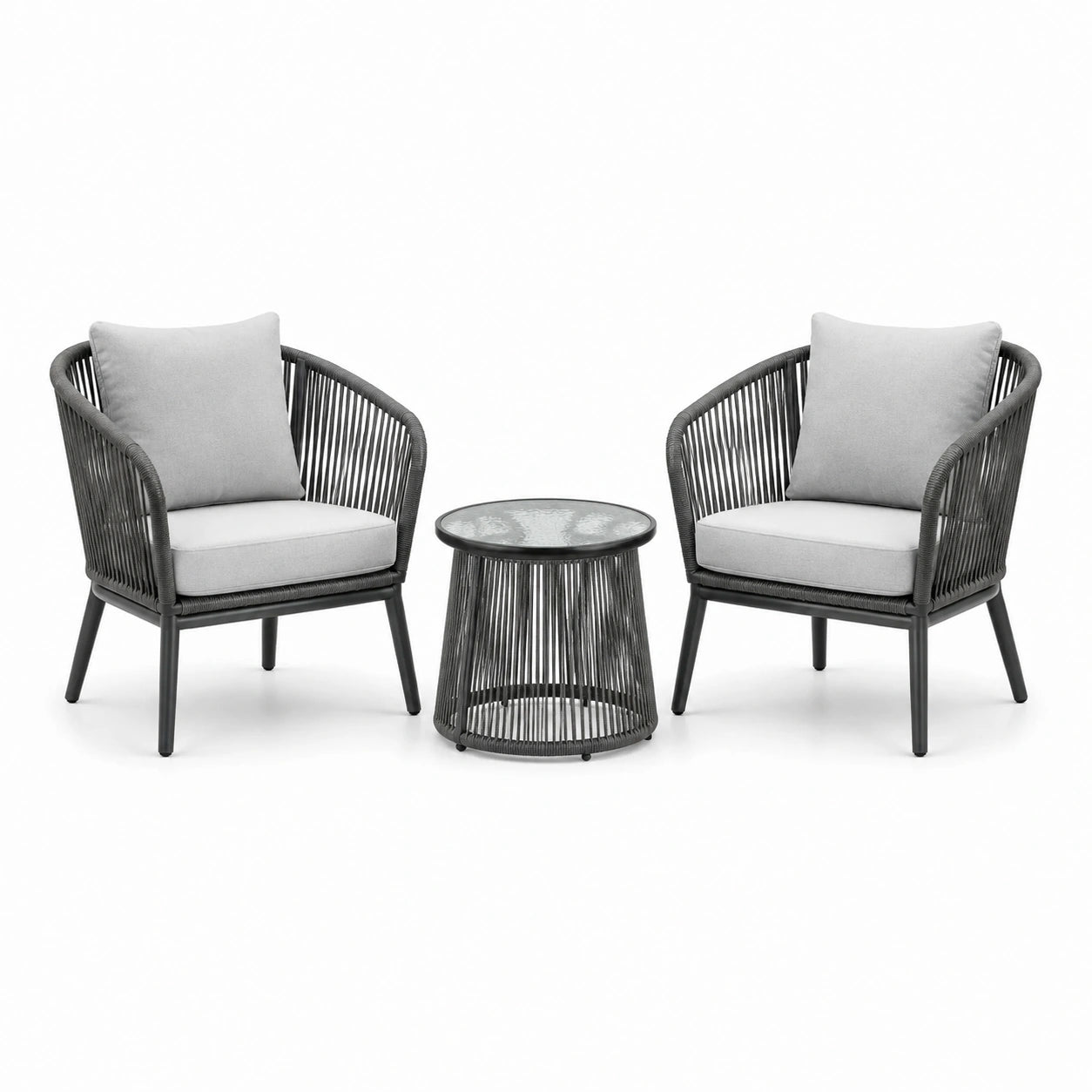 3-teiliges Gartenmöbelset mit 2 Sesseln 75 × 73 × 82 cm und Tisch Ø 50 × 45 cm, Anthrazit/Hellgrau