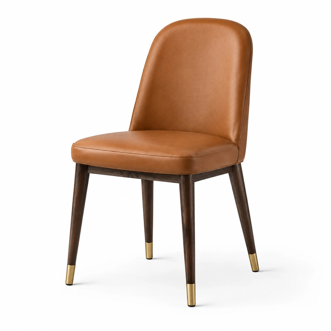 Gepolsterter Esszimmerstuhl in Cognacbraun mit dunkelbraunem Holzgestell, 52 × 58 × 82 cm