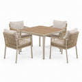 5-teilige Garten-Essgruppe in Beige/Braun mit Tisch 90 × 90 × 75 cm und 4 Armlehnstühlen 58 × 62 × 84 cm