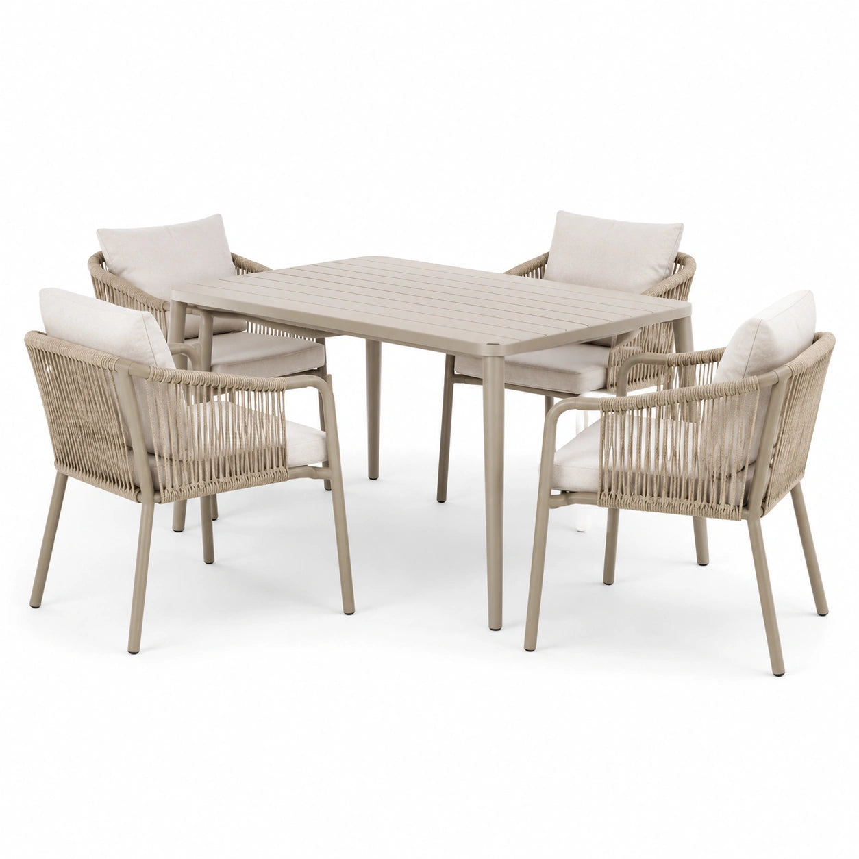 5-teiliges Gartenmöbel-Set in Taupe und Beige mit Tisch 120 × 90 × 75 cm und 4 Stühlen 60 × 61 × 82 cm