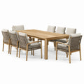9-teiliges Gartenmöbel-Set mit Esstisch 220 × 100 × 75 cm und 8 Armlehnstühlen 60 × 62 × 88 cm, Natur/Greige