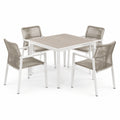 5-teiliges Gartenmöbel-Set mit Tisch 90 × 90 × 75 cm und 4 Armlehnstühlen 56 × 60 × 84 cm, Weiß/Taupe