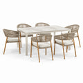 7-teiliges Gartenmöbel-Set für 6 Personen, Tisch 180 × 90 × 75 cm, 6 Armlehnstühle 58 × 60 × 80 cm, Beige/Weiß/Braun