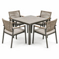 5-teilige Garten-Essgruppe Dunkelgrau/Taupe/Beige/Hellbraun mit Tisch 100 × 100 × 75 cm und 4 Armlehnstühlen 60 × 64 × 88 cm