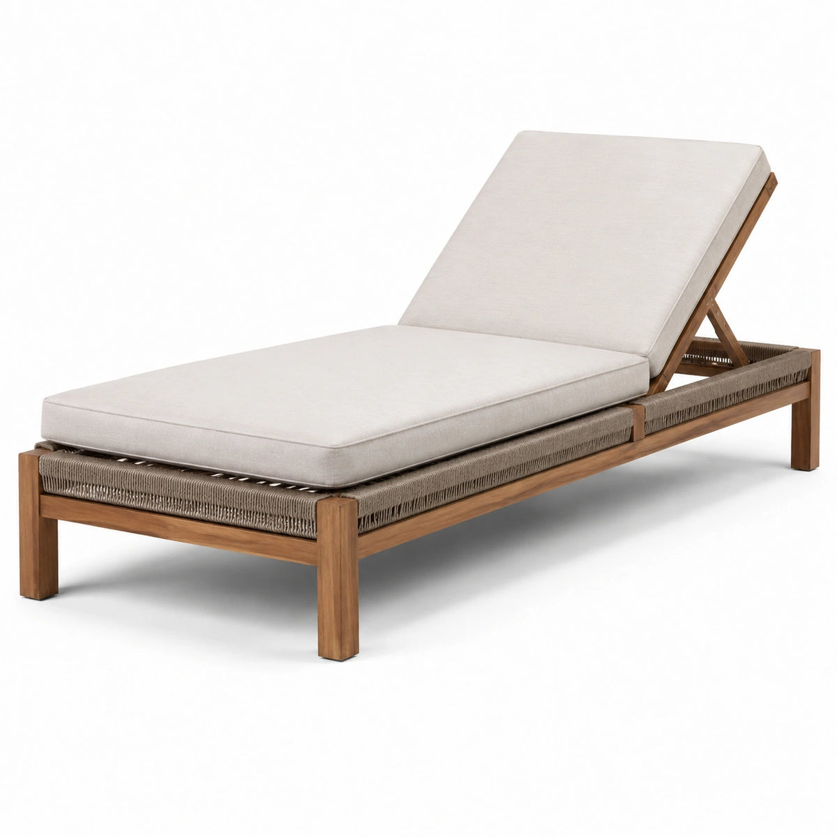 Verstellbare Holz-Gartenliege mit Polsterauflage, 200 × 75 × 90 cm, Beige/Braun/Taupe