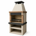 Gartenkamin aus Beton und Metall mit Grillrost und Ablagefächern, Beige/Braun/Schwarz, 90 × 60 × 210 cm
