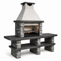 Gartenkamin mit Holzkohlegrill, Grillrost und Ablageflächen, 200 × 70 × 230 cm, Grau/Schwarz