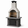 Gartenkamin mit höhenverstellbarem Grillrost, 110 × 65 × 210 cm, Hellgrau/Dunkelgrau/Schwarz/Braun