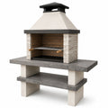 Garten-Grillkamin aus Betonstein und Metall mit Grillrost und Ablage, Weiß/Grau/Braun/Schwarz, 160 × 70 × 220 cm