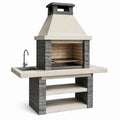 Grillkamin mit Spüle und Ablageflächen, 180 × 70 × 220 cm, Beige/Grau/Schwarz/Silber