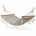Hängematte aus Baumwollmischgewebe mit Holzspreizstäben, Beige/Grau/Braun, 300 × 150 × 2 cm