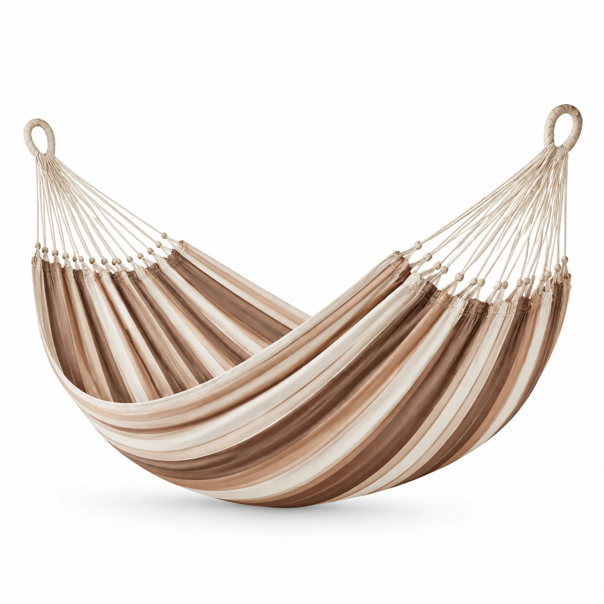 Gestreifte Hängematte 300 × 150 × 0,3 cm in Beige, Braun und Creme für Garten, Terrasse und Balkon